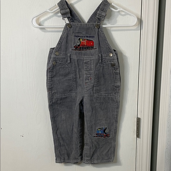 Thomas & Friends Like New Corduroy Gray Overall Bibs Train Embroidery Size 12 Mo - Picture 1 of 9